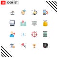 Group of 16 Flat Colors Signs and Symbols for computer, marketing, thinking, graph, chart