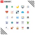 Group of 25 Flat Colors Signs and Symbols for notebook, shopping, bananas, ecommerce, online