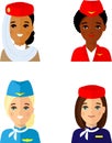 Group of flat cute cartoon avatars air hostess isolated on white background.