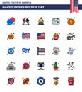 Big Pack of 25 USA Happy Independence Day USA Vector Flat Filled Lines and Editable Symbols of american; date; cake; day;
