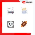 Group of 4 Flat Icons Signs and Symbols for connection, ball, network, food, sports