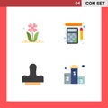Group of 4 Flat Icons Signs and Symbols for flora, clone, nature, tools, stamp
