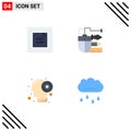 Group of 4 Flat Icons Signs and Symbols for layout, brain, mouse, pencil, productivity
