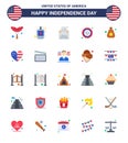 Group of 25 Flats Set for Independence day of United States of America such as badge; celebration; email; bird; mail