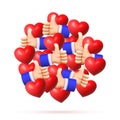 A group of flying hearts and thumbs up or a lot of likes Royalty Free Stock Photo