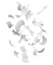 Group flying papers. Falling chaotic empty white realistic paper sheets, scattered notes with curved pages corners Royalty Free Stock Photo