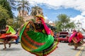 A group of folk dancers from Cayambe Canton, Pichincha Province, Ecuador