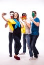 Group of football fans their national team: Ukraine, Germany, Poland, Northern Ireland take selfie Royalty Free Stock Photo