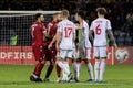 Group of football players in a match between Armenia and Wales in a field in Erevan, Armenia