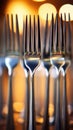 A group of forks are arranged in a row, AI Royalty Free Stock Photo
