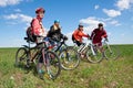 A group of four adults on bicycles.