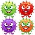 Group of Four Bacteria Germ Virus Monster Cartoon Characters Royalty Free Stock Photo