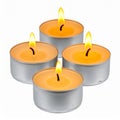 Group of Four Burning Tea Light Candles on White Background Royalty Free Stock Photo