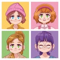 group of four cute girls manga anime characters
