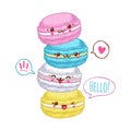 Group of four cute kawaii macarons