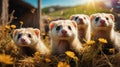 Adorable Ferrets Playing in a Sunny Meadow Royalty Free Stock Photo