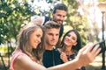 Group of four funny friends taking selfie Royalty Free Stock Photo