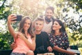 Group of four funny friends taking selfie Royalty Free Stock Photo