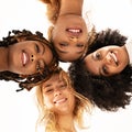 Group of four happy multiethnic friends looking at camera Royalty Free Stock Photo