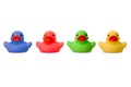 Group of four rubber ducks in primary colours