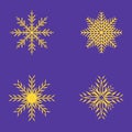 Group of four Snowflakes on isolated blue background, Cute snowflakes collection isolated on white background. Flat snow icons, Royalty Free Stock Photo