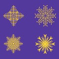 Group of four Snowflakes on isolated blue background, Cute snowflakes collection isolated on white background. Flat snow icons Royalty Free Stock Photo