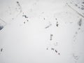 Group of freeriders snowboarders skiers rises uphill in the Caucasus in the rose khutor Royalty Free Stock Photo