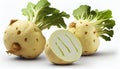 Group of Fresh Celeriac Vegetable on White Background Generative AI Royalty Free Stock Photo