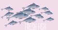 Group of fresh fish vector illustration for header, Royalty Free Stock Photo