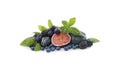 Group of fresh fruits and berries with basil`s on a white background Royalty Free Stock Photo