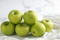 Group of fresh Green Apple on white table background. Healthy fruits concept Royalty Free Stock Photo