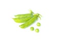 Group of fresh green peas with flower, pea pods, vegetable isolated on a white background Royalty Free Stock Photo