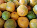 A group of fresh local orange fruits with green yellow and orange color