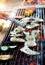fresh oyster on fire Royalty Free Stock Photo