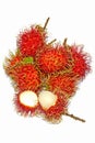 Group of fresh rambutan fruit on white background. Royalty Free Stock Photo