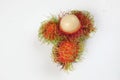 Group Fresh rambutan sweet delicious fruit isolated on white background.Thai fruit summer Royalty Free Stock Photo