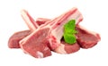 Raw Lamb Cutlets With Mint Leaf Garnish