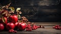 Group of Fresh Red Apples Fruits With Water Drops Wooden Table Top Background Selective Focus