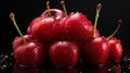 A Group of Fresh Red Cherry Fruit On Isolated Black Background Royalty Free Stock Photo