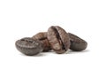 Group of fresh roasted dark brown arabica coffee beans isolated on a white background with clipping path Royalty Free Stock Photo