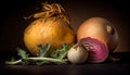 Group of Fresh Rutabaga Vegetable on Dark Background Generative AI