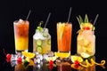 Group of fresh summer cocktails at isolated