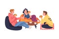 Group of Friend Character Eating Food at Home Sitting on the Floor with Tortilla Vector Illustration