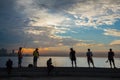 Group of friend fishing at Malecon, in Havana, Cuba.