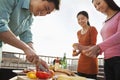 Group of Friend Preparing for a Barbecue on a Rooftop