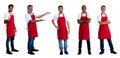 Group of 5 friendly male waiters and clerks