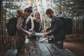 Group or friends are assembling drone Royalty Free Stock Photo