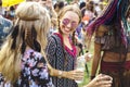 Group of Friends Drinking Beers Enjoying Music Festival together Royalty Free Stock Photo