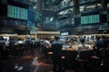 A group of friends enjoy their time sitting together at a lively bar inside a bustling building, Bustling Asian stock market