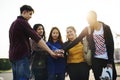 Group of friends hands stacked together support and teamwork concept